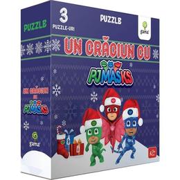 Un craciun cu pj masks 3 puzzle-uri, editura gama