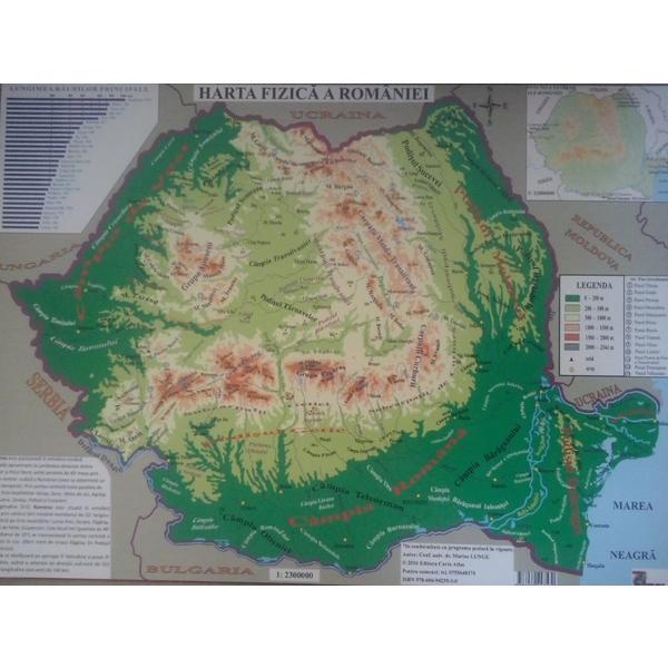 Harta fizica a Romaniei + Harta administrativa a Romaniei 1:2.300.000, editura Carta Atlas