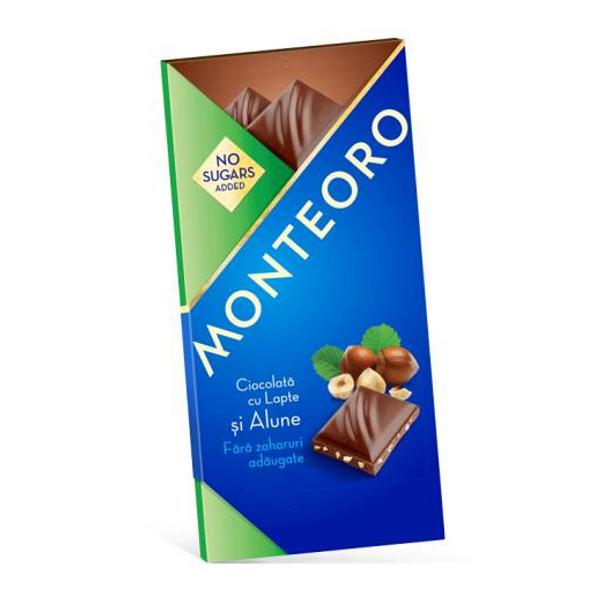 Ciocolata cu Lapte si Alune fara Zahar Monteoro Sly Nutritia, 90 g