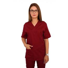 Halat medical, dama, cu anchior in forma v, cu trei buzunare aplicate, visiniu, s intl