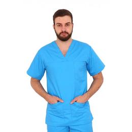 Halat medical, barbati, cu anchior in forma v, cu trei buzunare aplicate, turquoise, m intl