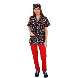 Costum medical, femei, cu anchior in forma v, cu trei buzunare aplicate, love, xl intl