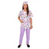 Costum medical imprimat Kitty cu anchior in forma V si pantaloni lila, XL INTL