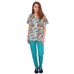 Costum medical, femei, cu anchior in forma v, cu trei buzunare aplicate, jungle, m intl