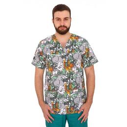 Halat medical, barbati, cu anchior in forma v, cu trei buzunare aplicate, imprimata, m intl