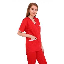 Halat medical, dama, cu anchior in forma v, cu trei buzunare aplicate, rosie, l intl