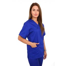 Halat medical, dama, cu anchior in forma v, cu trei buzunare aplicate, albastru, s intl