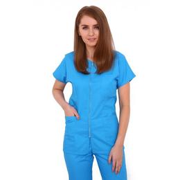 Halat medical, dama, cu anchior in forma v, cu trei buzunare aplicate, turquoise, s intl