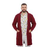 Halat medical polar, barbati, cu sal si cordon si buzunare aplicate, grena, 2XL INTL