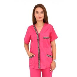 Halat medical imprimat, dama, cu anchior in forma v, cu trei buzunare aplicate, ciclam, xl intl