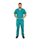 Costum medical, barbati, cu anchior in forma V, cu trei buzunare aplicate, verde chirurgical, XL INTL