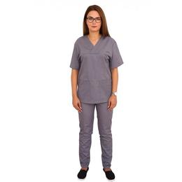 Costum medical, unisex, cu anchior in forma v, cu trei buzunare aplicate, gri, l intl