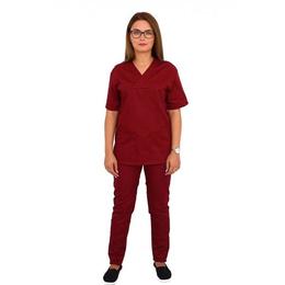 Costum medical, unisex, cu anchior in forma v, cu trei buzunare aplicate, visiniu, 3xl intl