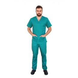 Costum medical, unisex, cu anchior in forma v, cu trei buzunare aplicate, verde, xs intl