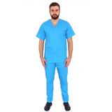 Costum medical, barbati, cu anchior in forma V, cu trei buzunare aplicate, turquoise, XL INTL