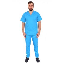 Costum medical, barbati, cu anchior in forma v, cu trei buzunare aplicate, turquoise, l intl