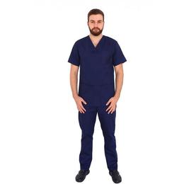 Costum medical, barbati, cu anchior in forma v, cu trei buzunare aplicate, bleomarin, l intl