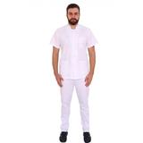Costum medical tip tunica, barbati, cu anchior in forma V, cu trei buzunare aplicate, alb, L INTL