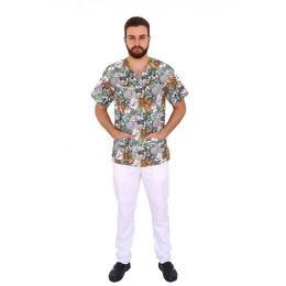 Costum medical, barbati, cu anchior in forma v, cu trei buzunare aplicate, jungle, s intl