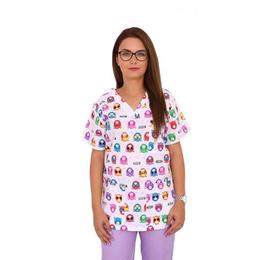 Halat medical imprimat, cu anchior in forma v, trei buzunare aplicate, hello kitty, l intl