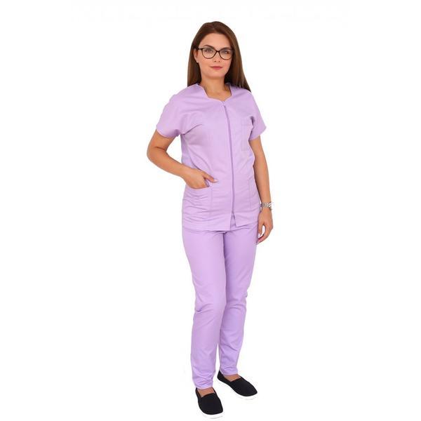 Halat medical, dama, cu fermoar si trei buzunare aplicate, lila, s intl