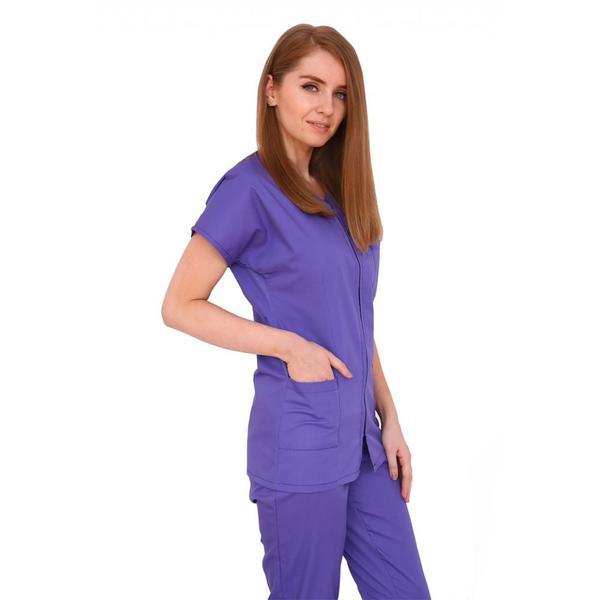 Halat medical, dama, cu fermoar si trei buzunare aplicate, mov, xl intl