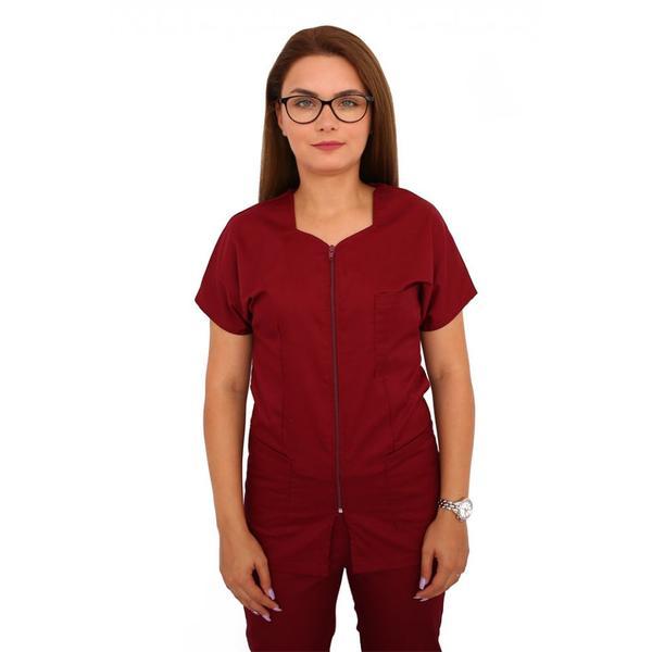 Halat medical, dama, cu fermoar si trei buzunare aplicate, visiniu, m intl