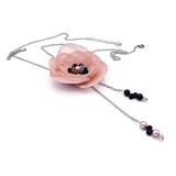 Colier lung elegant, perle, floare roz prafuit, Rosa, Zia Fashion 