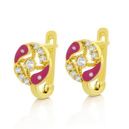 Cercei din aur galben de 14k pentru copii cu email si pietre albe - bijuteria stil (cod ceoy0001713)