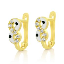 Cercei din aur galben de 14k pentru copii cu email si pietre albe model infinit - bijuteria stil (cod ceoy0001714)