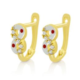 Cercei din aur galben de 14k pentru copii cu email si pietre albe - bijuteria stil (cod ceoy0001690)
