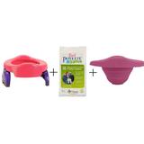 Pachet economic roz Potette Plus: olita portabila + liner reutilizabil + 10 pungi biodegradabile