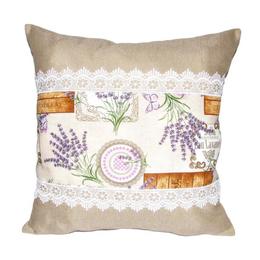 Perna decorativa cu dantela, imprimeu lavanda, dimensiune 40x40 cm - Happy Gifts