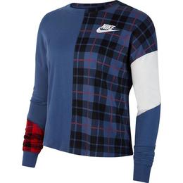Bluza femei nike top ls plaid bv4674-469, s, albastru