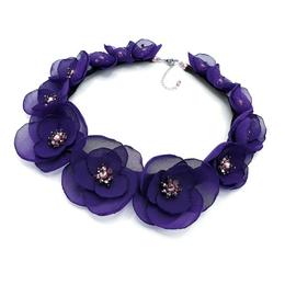 Colier cu flori mov, statement, purple bloom, Zia Fashion