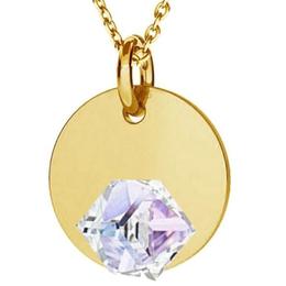 Colier Argint 925 Lant Argint 925 placat cu Aur Galben 18k cu Swarovski Cristale Transparente Mov Violet cu Pandantiv Rotund GlassIdeas Jewelry