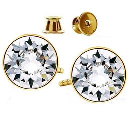 Cercei argint 925 placati cu aur galben cu swarovski crystals clear cristale transparente albe, glassideas jewelry