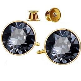 Cercei argint 925 placati cu aur galben cu swarovski crystals black diamond cristale negre, gold bijuterii argint aurit, set 2 cercei aurii culoare auriu/negru , glassideas jewelry