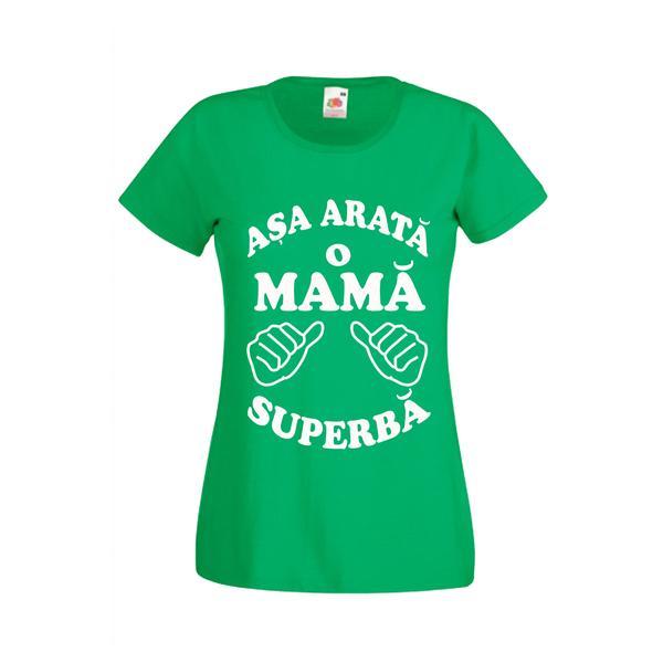 Tricou dama personalizat Fruit of the loom, verde, Asa arata o mama superba M