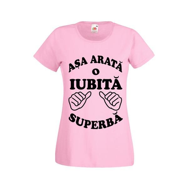 Tricou dama personalizat Fruit of the loom, roz, Asa arata o IUBITA superba XL