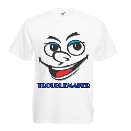 Tricou personalizat fruit of the loom barbat troublemaker alb s