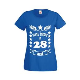 Tricou dama personalizat fruit of the loom, albastru, viata incepe la 28 ani m