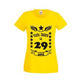 Tricou dama personalizat fruit of the loom, galben, viata incepe la 29 ani xl