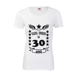 Tricou dama personalizat fruit of the loom, alb, viata incepe la 30 ani l