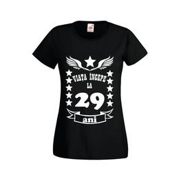 Tricou dama personalizat fruit of the loom, negru, viata incepe la 29 ani s