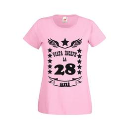 Tricou dama personalizat fruit of the loom, roz, viata incepe la 28 ani s