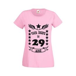 Tricou dama personalizat fruit of the loom, roz, viata incepe la 29 ani l