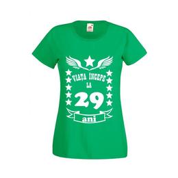 Tricou dama personalizat fruit of the loom, verde, viata incepe la 29 ani 2xl