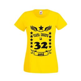 Tricou dama personalizat fruit of the loom, galben, viata incepe la 32 ani m