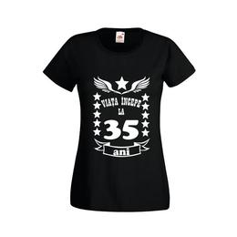 Tricou dama personalizat fruit of the loom, negru, viata incepe la 35 ani l